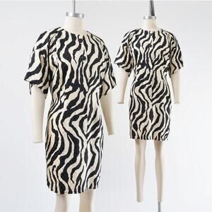 Vintage 80s Silk Zebra Polka Dot Dress Liz Claiborne Mini Shift size S M